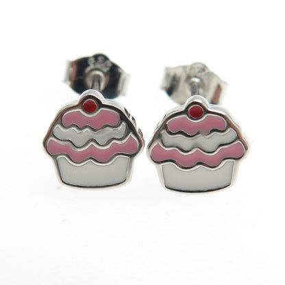 925 Sterling Silver Gold Plated Enamel Cupcake Stud Earrings