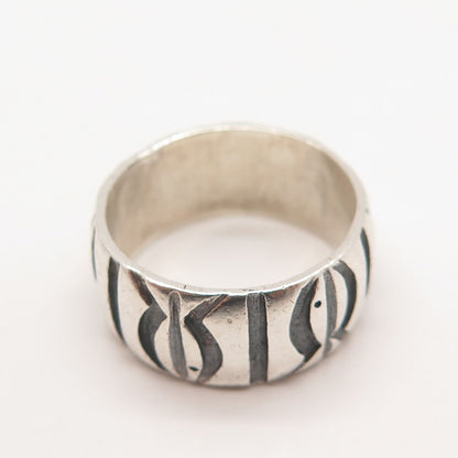 980 Silver Vintage Tribal Band Ring Size 9