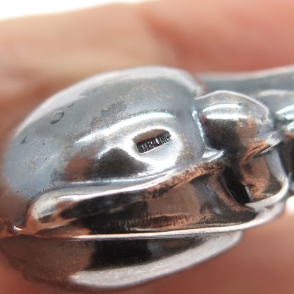 925 Sterling Silver Vintage Cat Modernist Oxidized Puffy Pendant