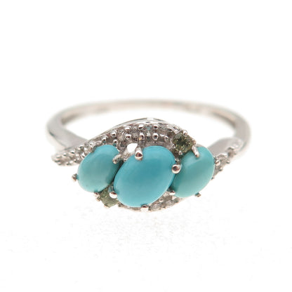 Chuck Clemency Sterling Silver Real Turquoise White Topaz & Peridot Ring Size 8
