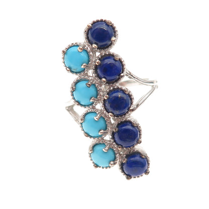 Chuck Clemency 925 Sterling Silver Real Turquoise & Lapis Ring Size 8.25