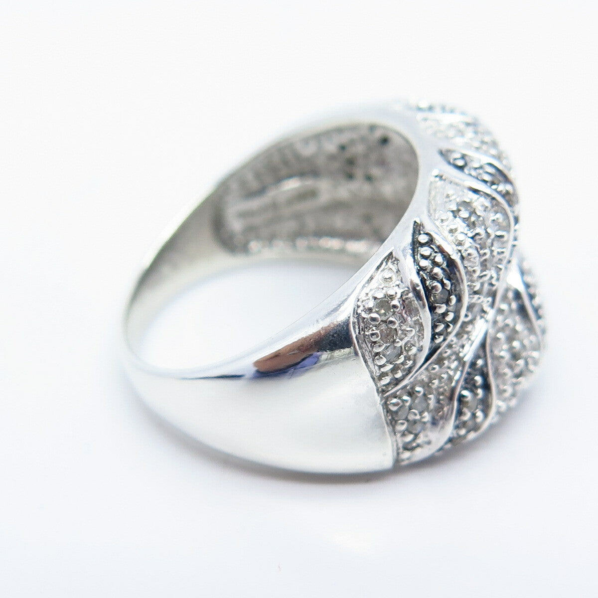 925 Sterling Silver Real White Diamond Braided Ring Size 7