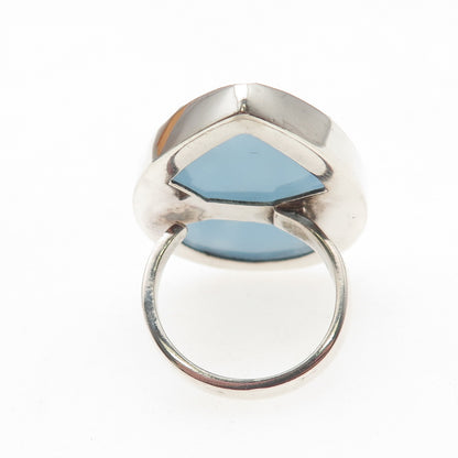 925 Sterling Silver Vintage Real Pear-Cut Aquamarine Statement Ring Size 8.75