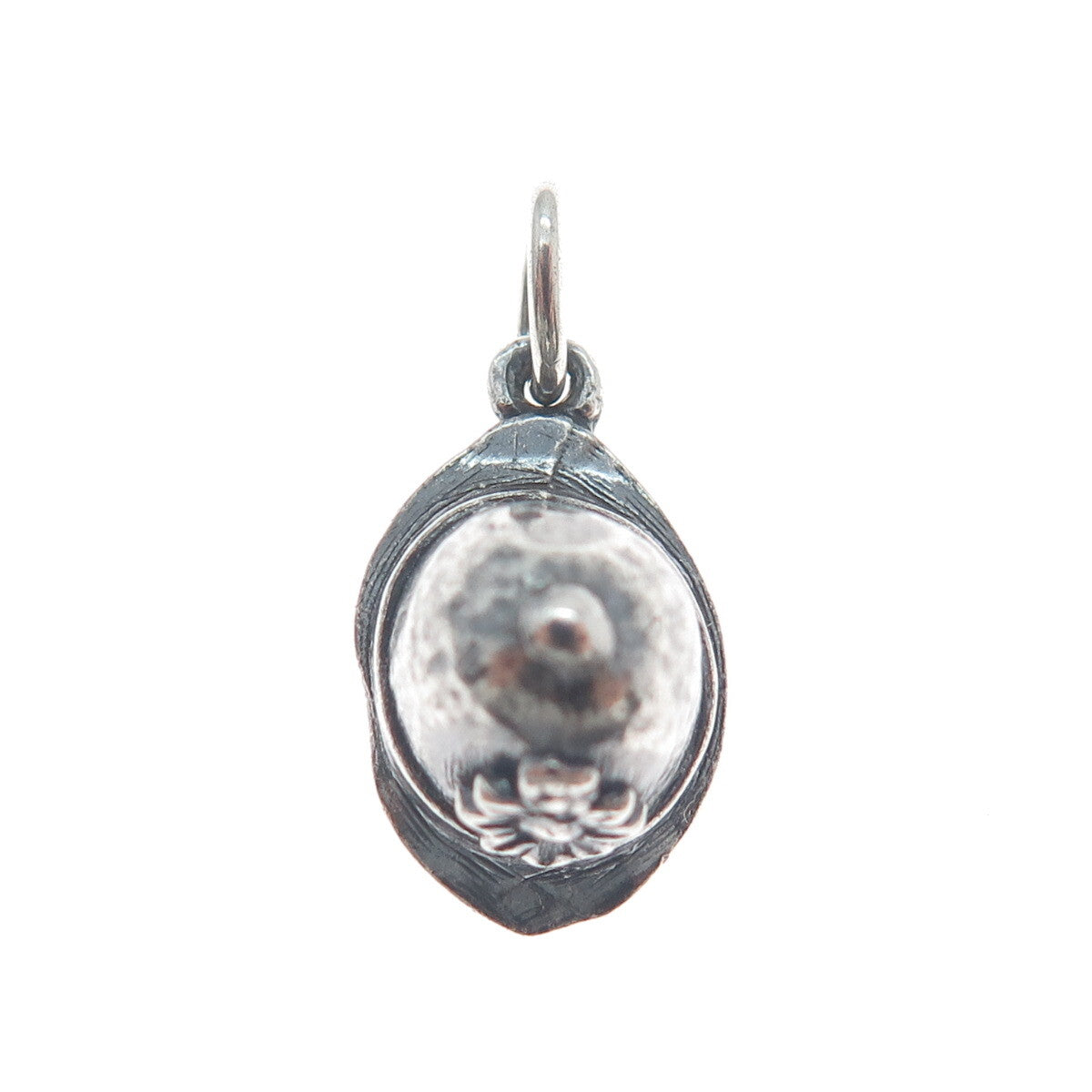 925 Sterling Silver Vintage Firefighter Helmet Oxidized Minimalist 3D Pendant