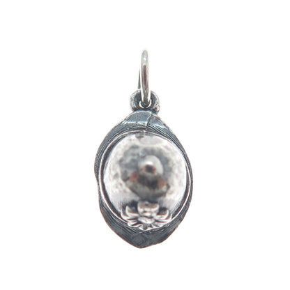 925 Sterling Silver Vintage Firefighter Helmet Oxidized Minimalist 3D Pendant