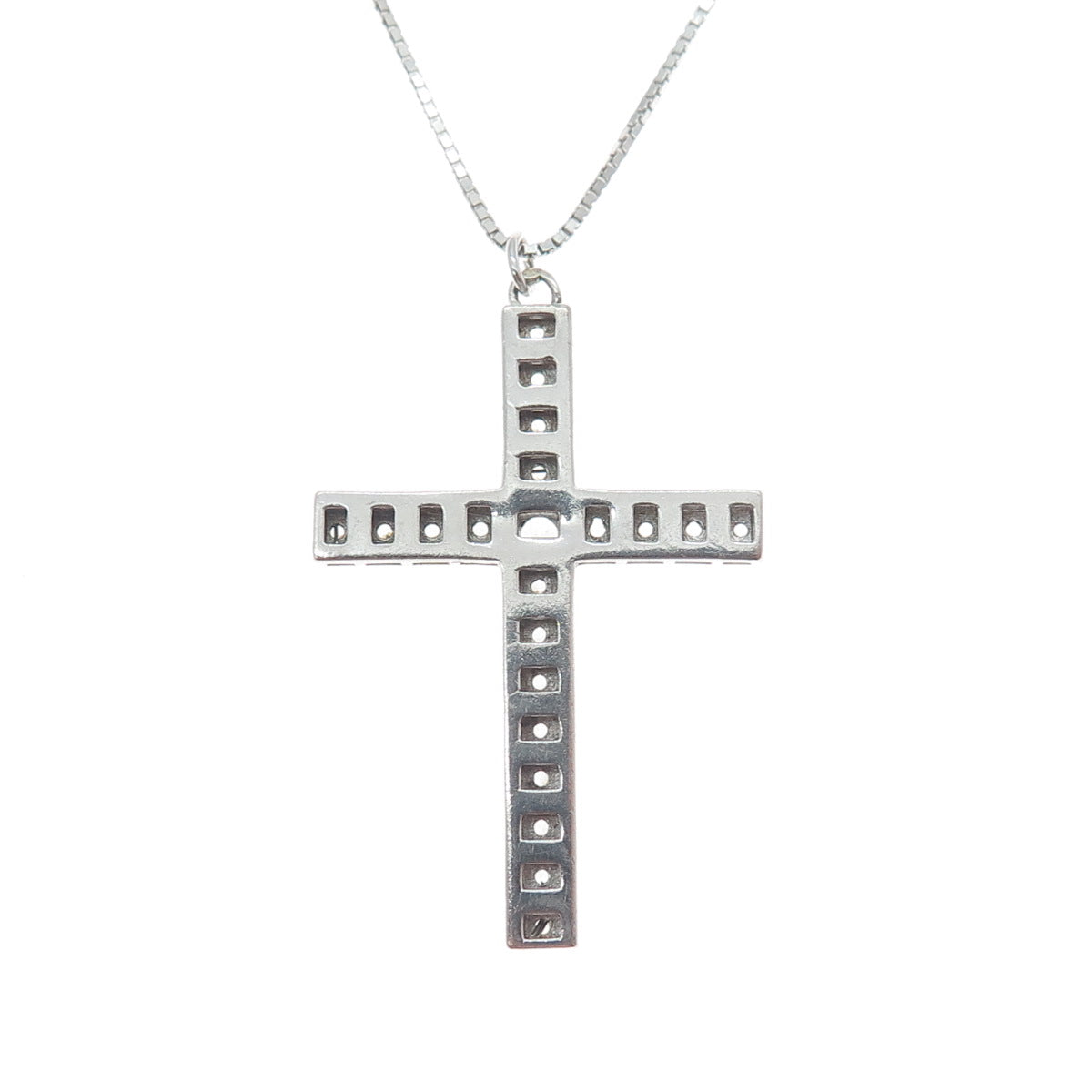 925 Sterling Silver Italy Round-Cut C Z Cross Box Chain Necklace 18"