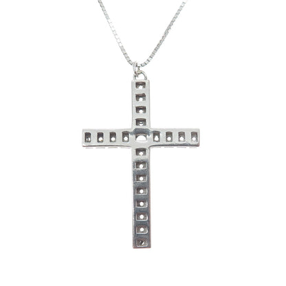 925 Sterling Silver Italy Round-Cut C Z Cross Box Chain Necklace 18"