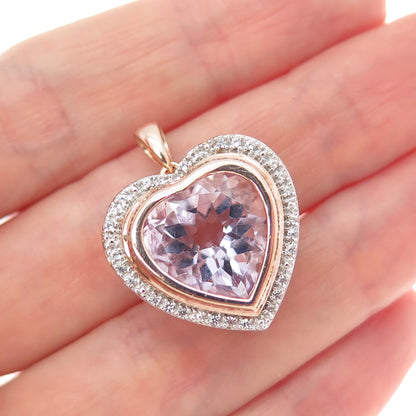 925 Sterling Silver Rose Gold Plated Amethyst & White Topaz Heart Charm Pendant