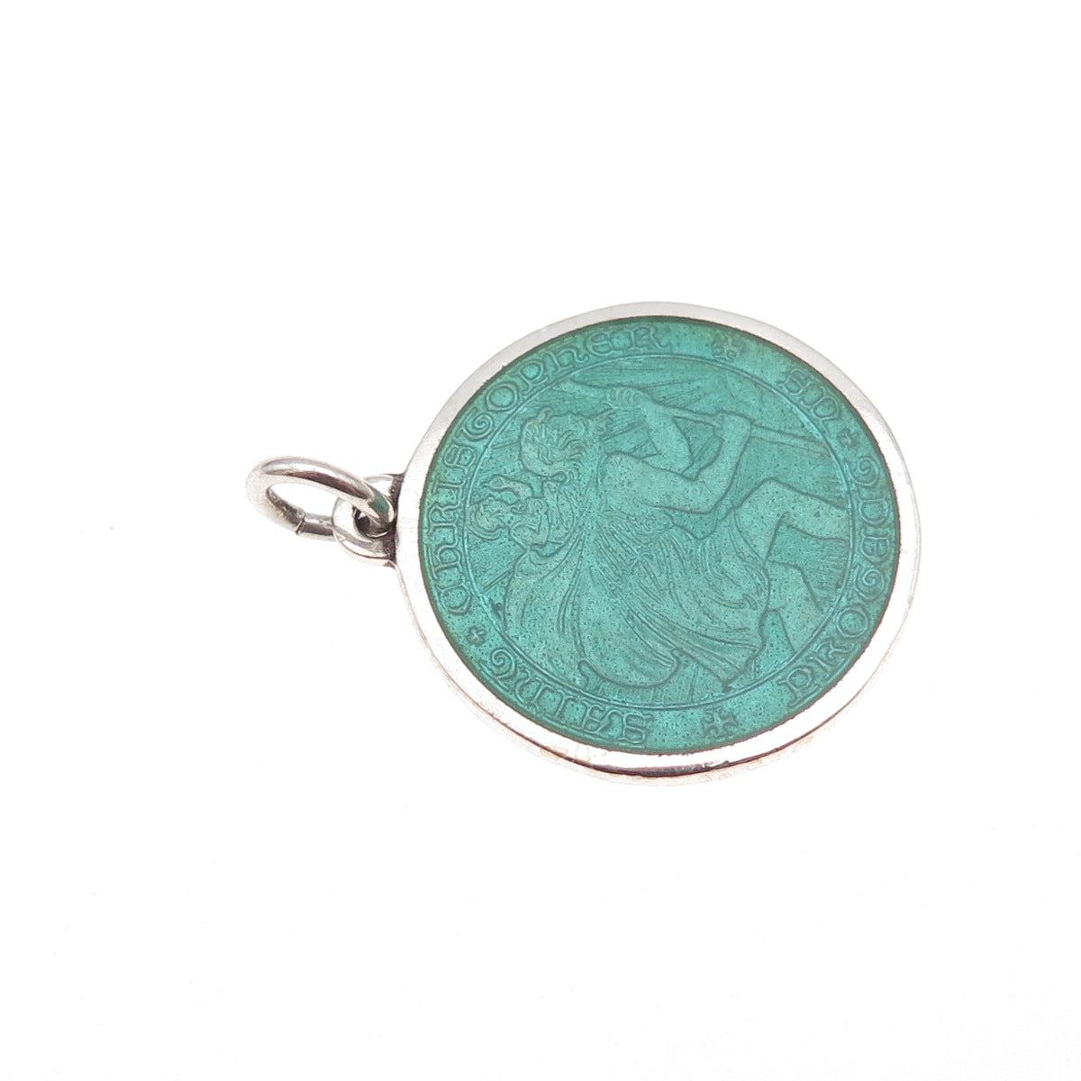 Charles Thomae Sterling Silver Antique Art Deco Enamel St. Christopher Pendant