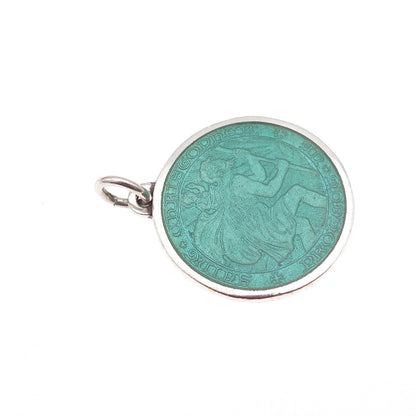 Charles Thomae Sterling Silver Antique Art Deco Enamel St. Christopher Pendant