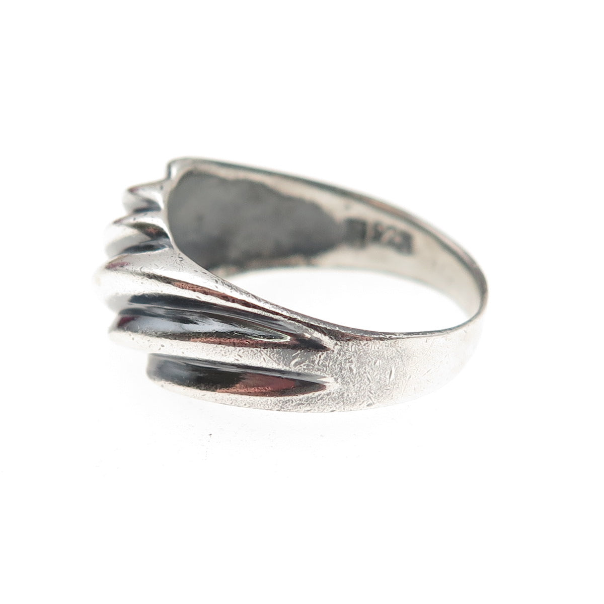 Boma 925 Sterling Silver Vintage Modernist Ribbed Oxidized Ring Size 7