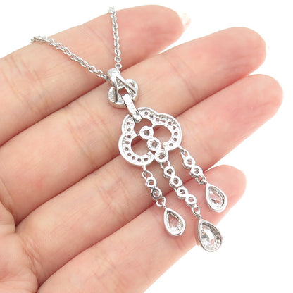 925 Sterling Silver Pear & Round-Cut C Z Chandelier Cable Chain Necklace 15"