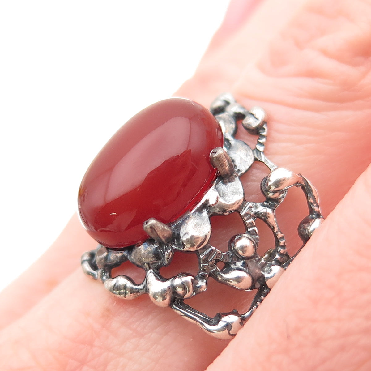 Yigal Avinoam Sterling Vintage Israel Real Carnelian Modernist Ring Size 9.75