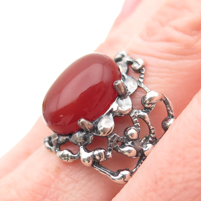 Yigal Avinoam Sterling Vintage Israel Real Carnelian Modernist Ring Size 9.75