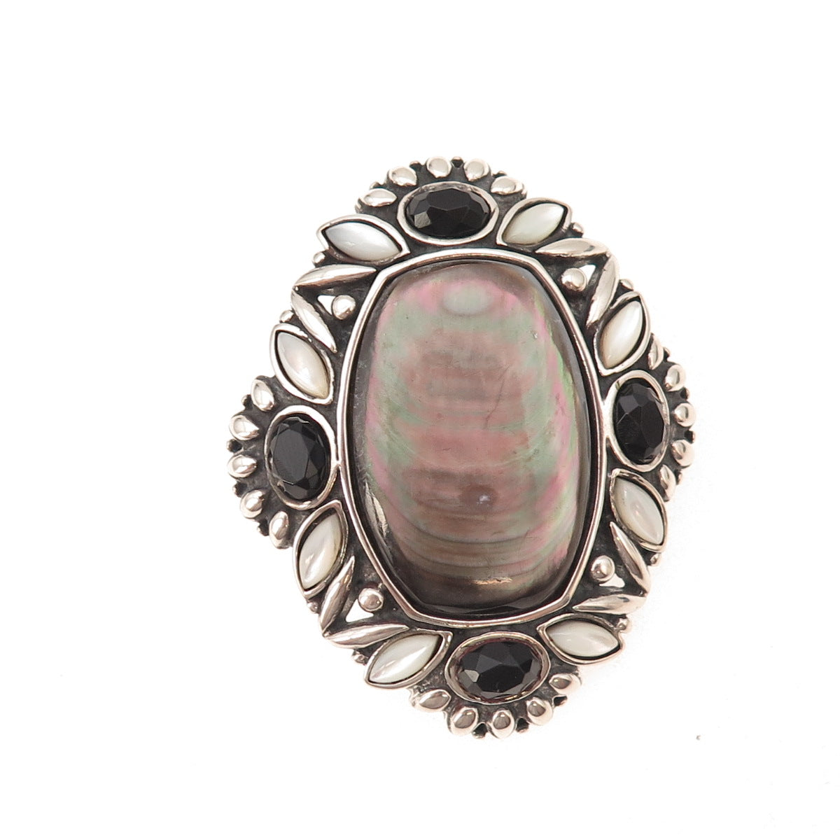 Carolyn Pollack Sterling Vintage Real MOP Abalone Shell Black Onyx Slide Pendant