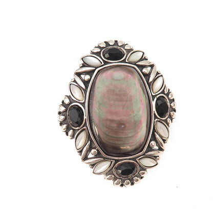 Carolyn Pollack Sterling Vintage Real MOP Abalone Shell Black Onyx Slide Pendant