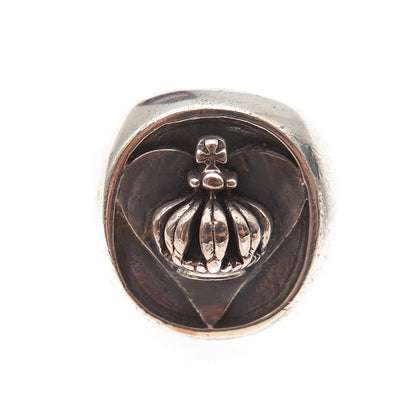 925 Sterling Silver Vintage Royal Crown Heart Oxidized Ring Size 6.25