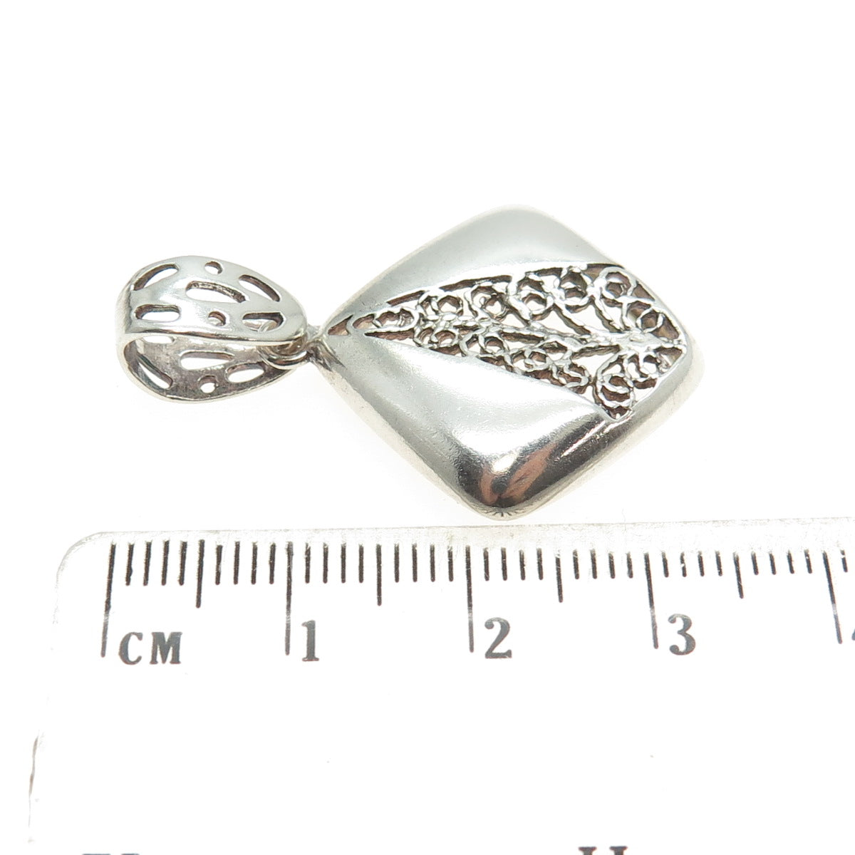 925 Sterling Silver Vintage Modernist Filigree Pendant