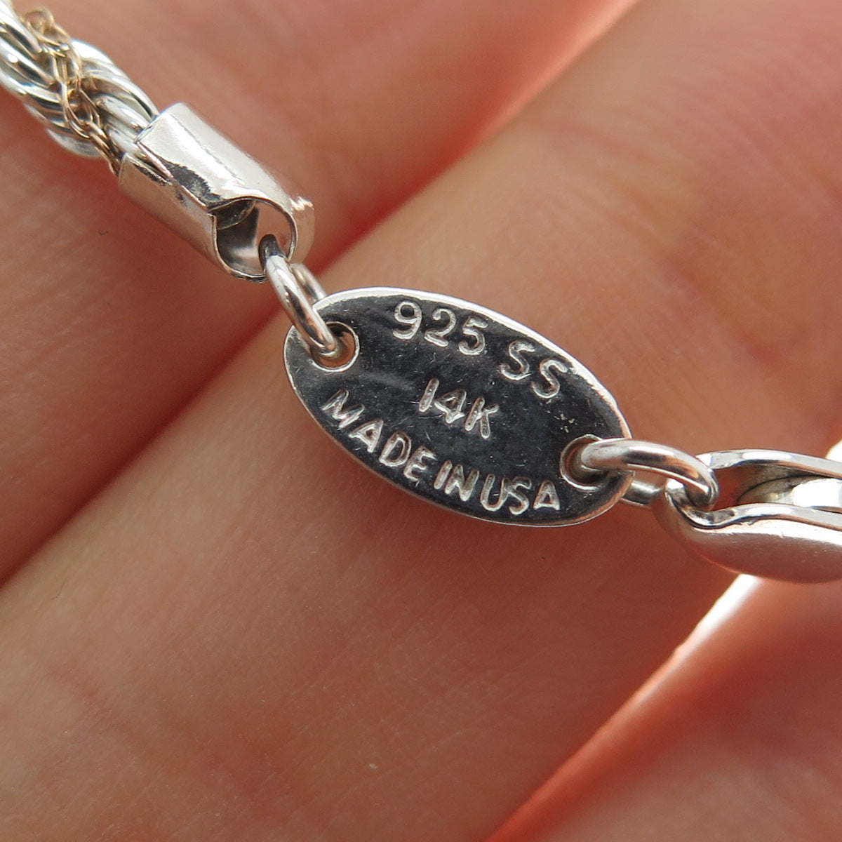 Oroamerica 925 Sterling Silver 14K Gold Vintage Twisted Rope Link Bracelet 7.25"