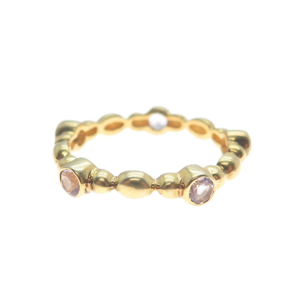 925 Sterling Silver Gold Plated Real Amethyst Bubble Band Ring Size 6.75