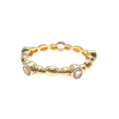 925 Sterling Silver Gold Plated Real Amethyst Bubble Band Ring Size 6.75
