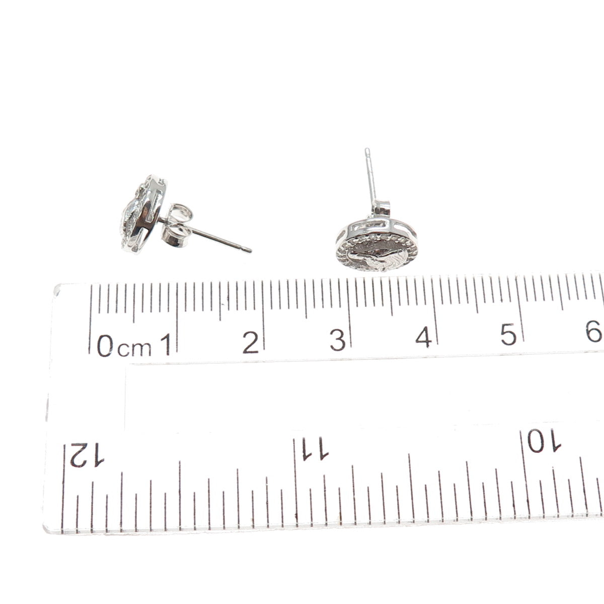 925 Sterling Silver Round-Cut C Z Buddha Stud Earrings