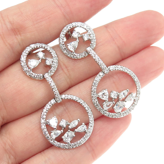 925 Sterling Silver Multi-Cut C Z Circle Drop Earrings