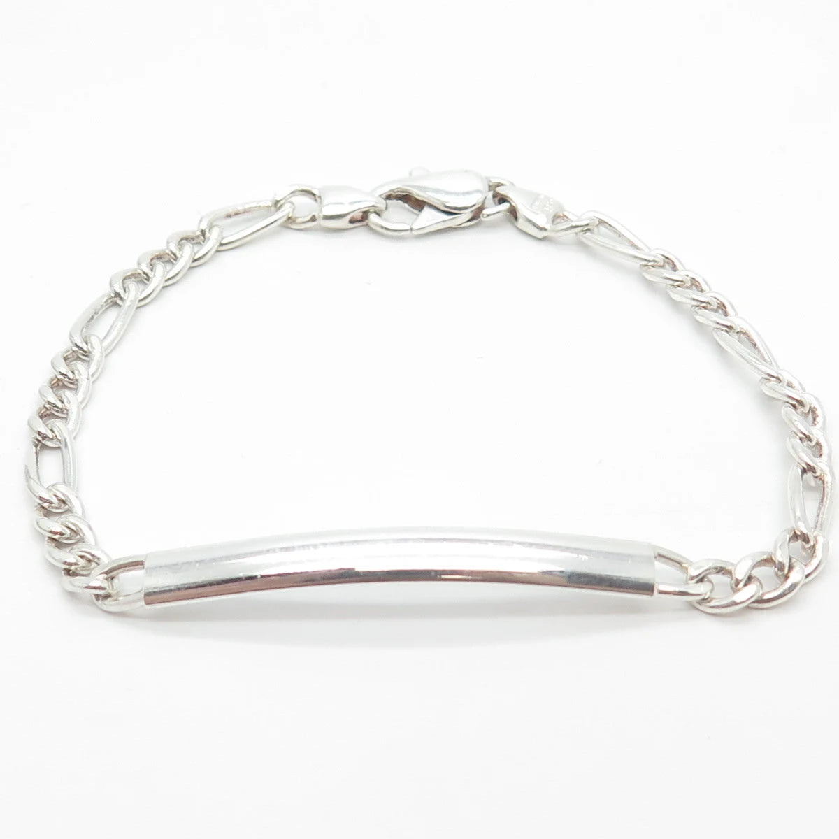 925 Sterling Silver Vintage ID Figaro Link Bracelet 7"