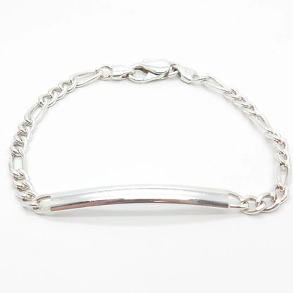 925 Sterling Silver Vintage ID Figaro Link Bracelet 7"