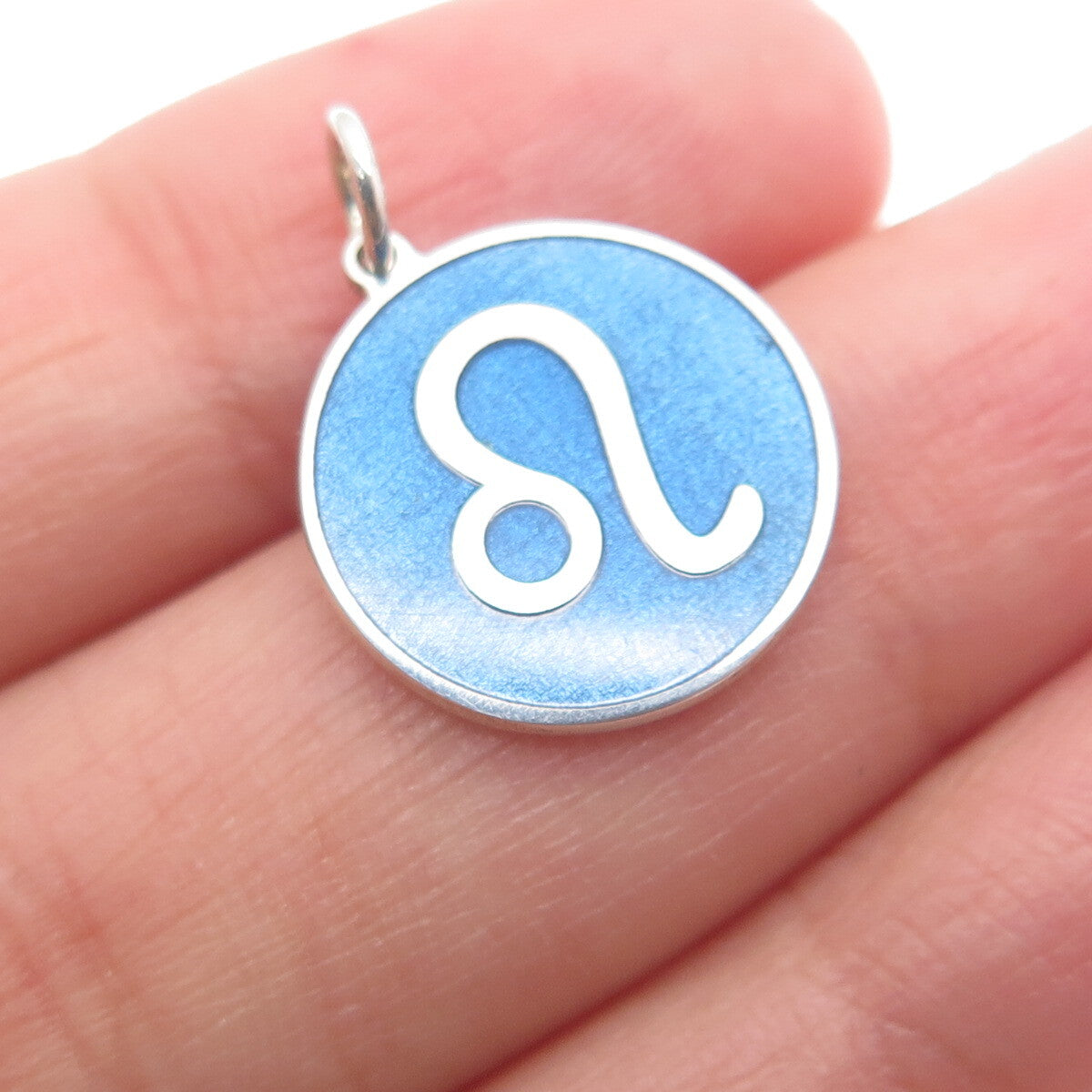 925 Sterling Silver Blue Enamel Leo Zodiac Sign Minimalist Charm Pendant