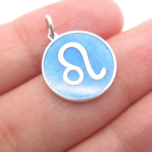 925 Sterling Silver Blue Enamel Leo Zodiac Sign Minimalist Charm Pendant