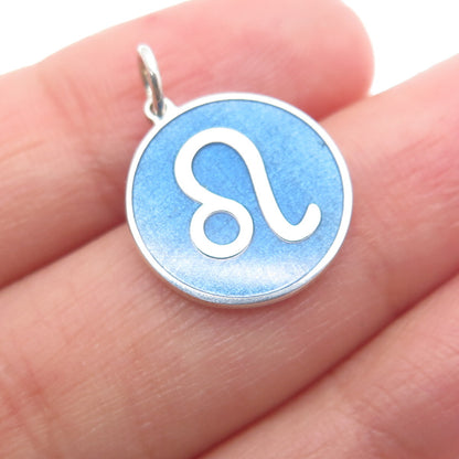 925 Sterling Silver Blue Enamel Leo Zodiac Sign Minimalist Charm Pendant