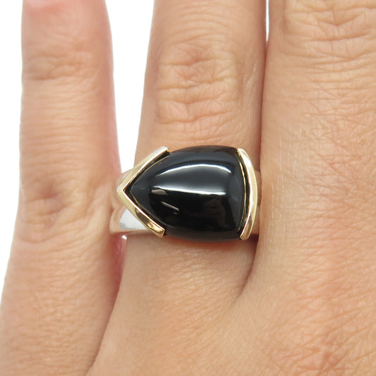 925 Sterling Silver 2-Tone Vintage Real Black Onyx Gemstone Ring Size 7.25