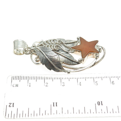 925 Sterling Silver Vintage Real Carnelian Agate Gemstone Star Leaf Pendant