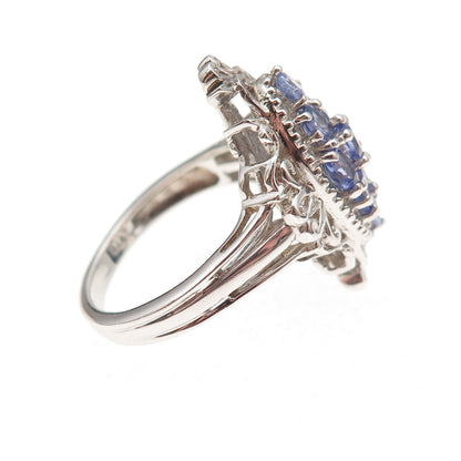 Chuck Clemency 925 Sterling Silver Real Tanzanite Cluster Ornate Ring Size 9