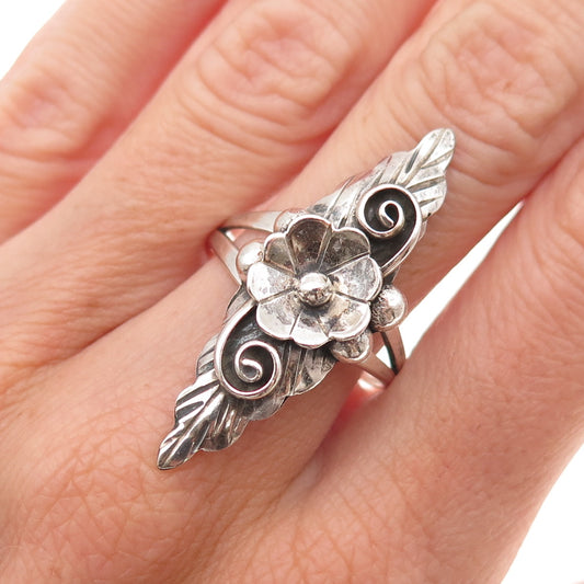 Old Pawn 925 Sterling Silver Vintage Southwestern Floral Tribal Ring Size 9.75