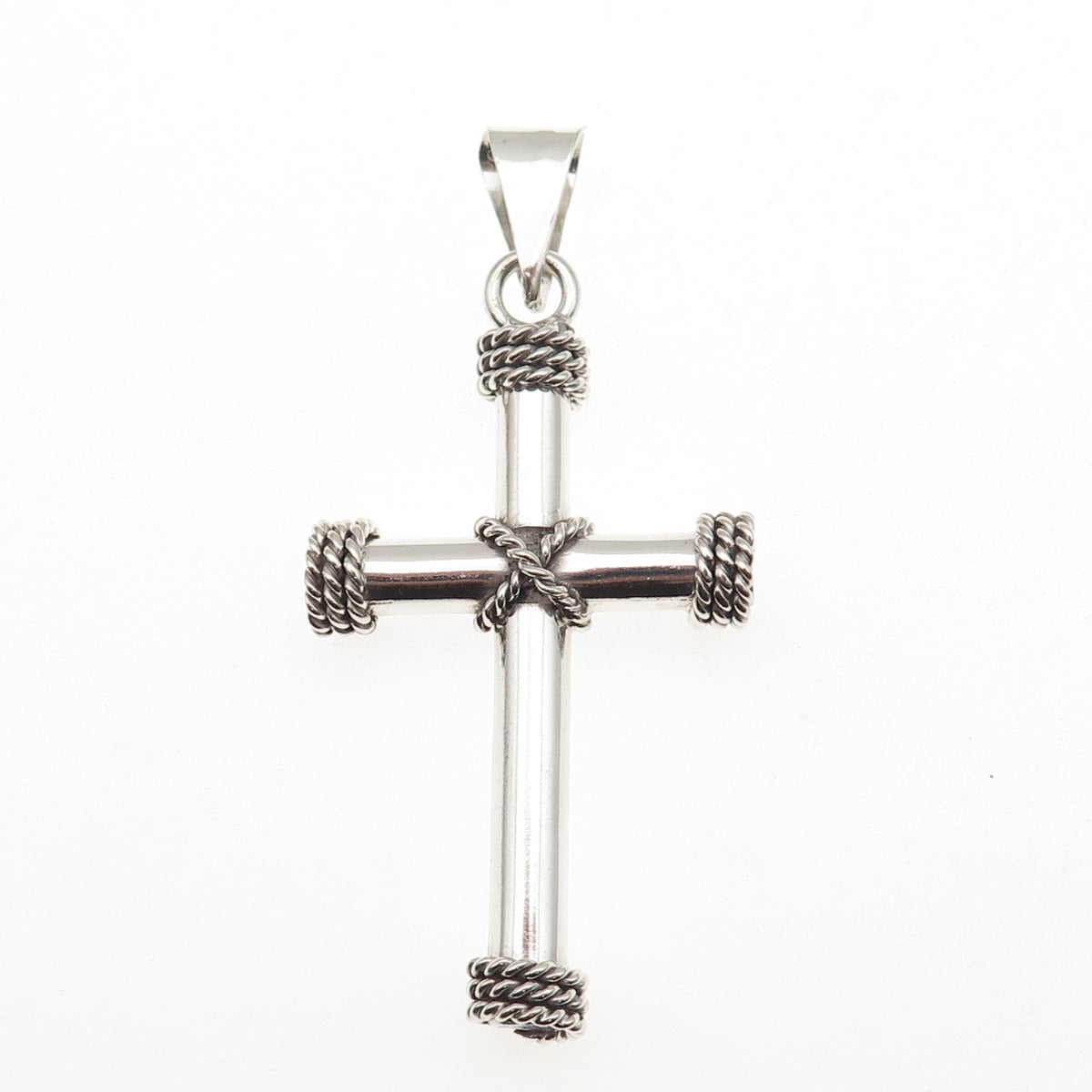925 Sterling Silver Vintage Mexico Roped Cross Pendant