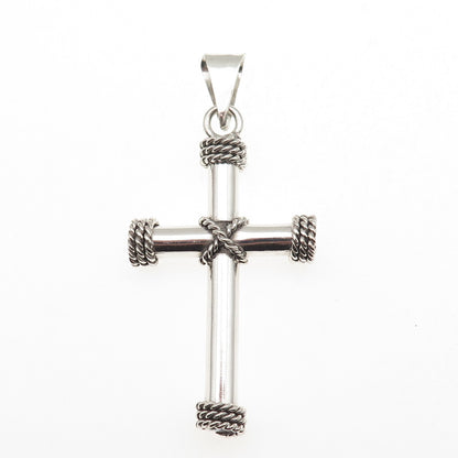 925 Sterling Silver Vintage Mexico Roped Cross Pendant