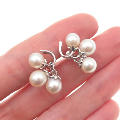 925 Sterling Silver Antique Japan Real Akoya Pearl Screw Back Earrings