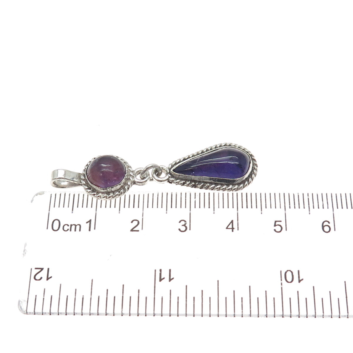960 Silver Vintage RD Mexico Real Amethyst Teardrop Charm Pendant