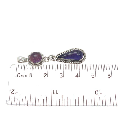960 Silver Vintage RD Mexico Real Amethyst Teardrop Charm Pendant