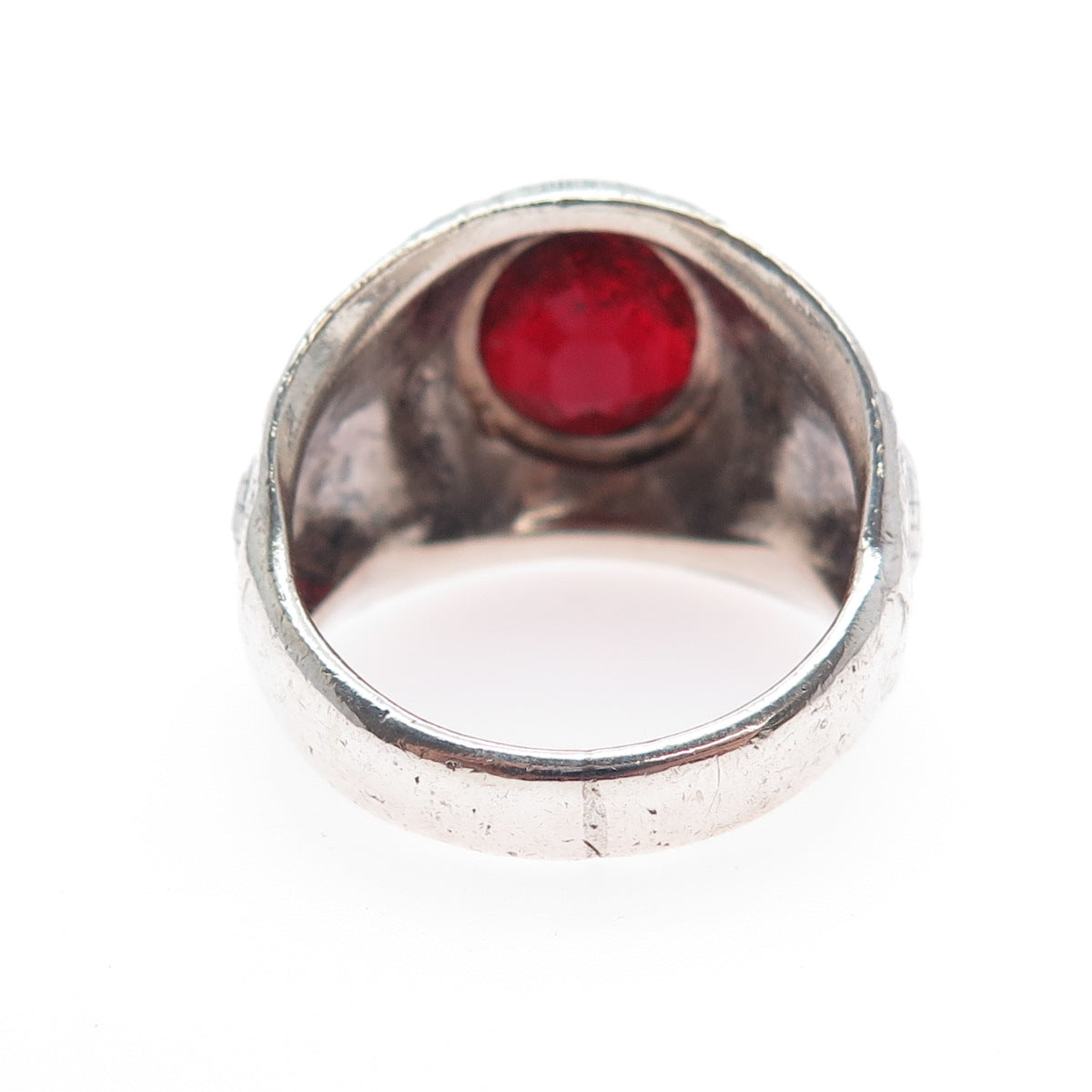 UNCAS 925 Sterling Silver Vintage Red Glass US Marines Signet Ring Size 11