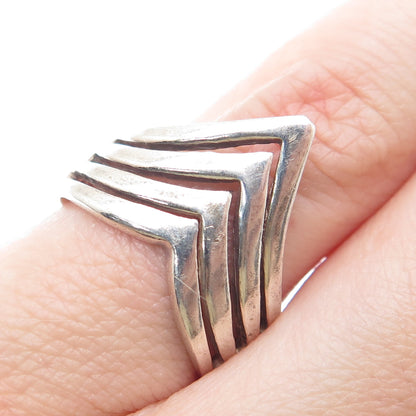 925 Sterling Silver Vintage Chevron 4-Row Oxidized Ring Size 6.25