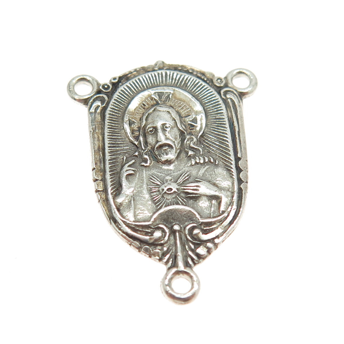 925 Sterling Silver Antique Art Deco Jesus Religious Rosary Chain Centrepiece