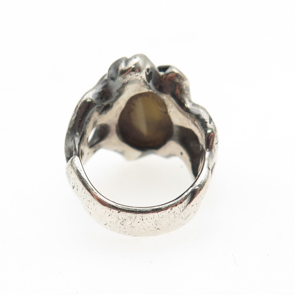 925 Sterling Silver Vintage Real Tiger Eye Modernist Oxidized Ring Size 3