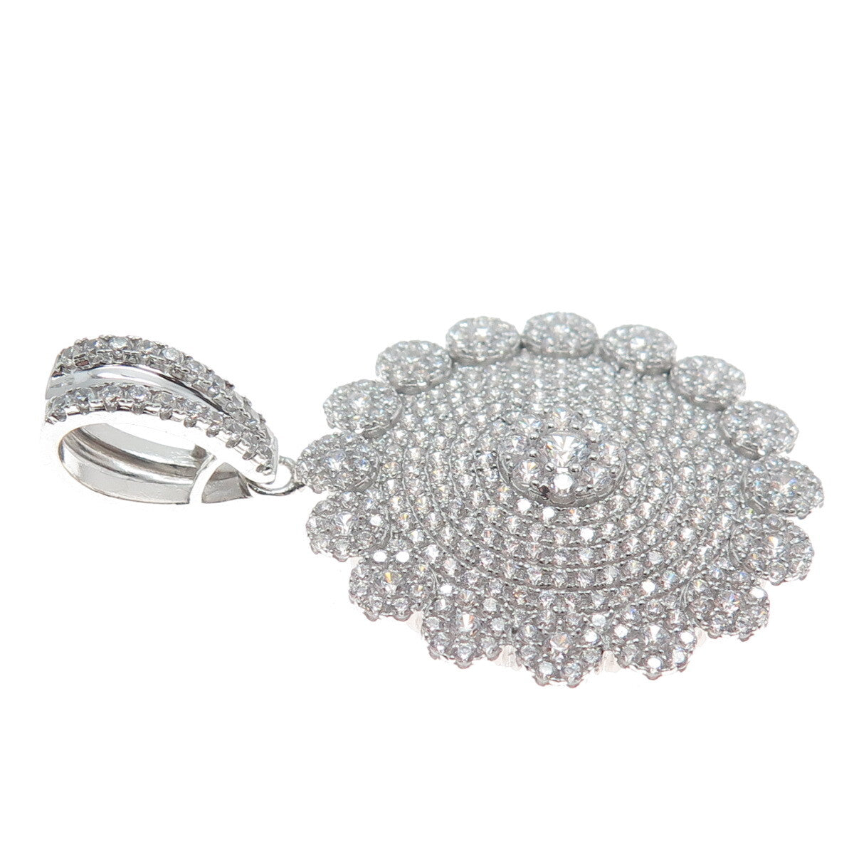 925 Sterling Silver Round-Cut C Z Floral Sparkle Pendant