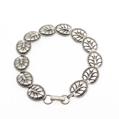 BEAU 925 Sterling Silver Antique Art Deco Floral Leaf Oxidized Bracelet 7.5"