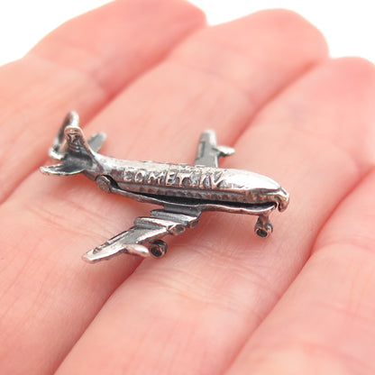 925 Sterling Silver Vintage BOAC Comet IV Airplane Oxidized Locket Charm Pendant