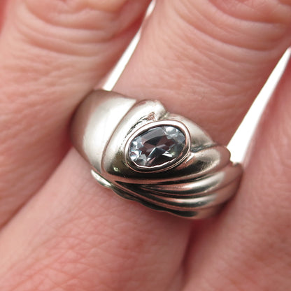 Charles Winston Sterling Silver Vintage Real Blue Topaz Modernist Ring Size 8.75