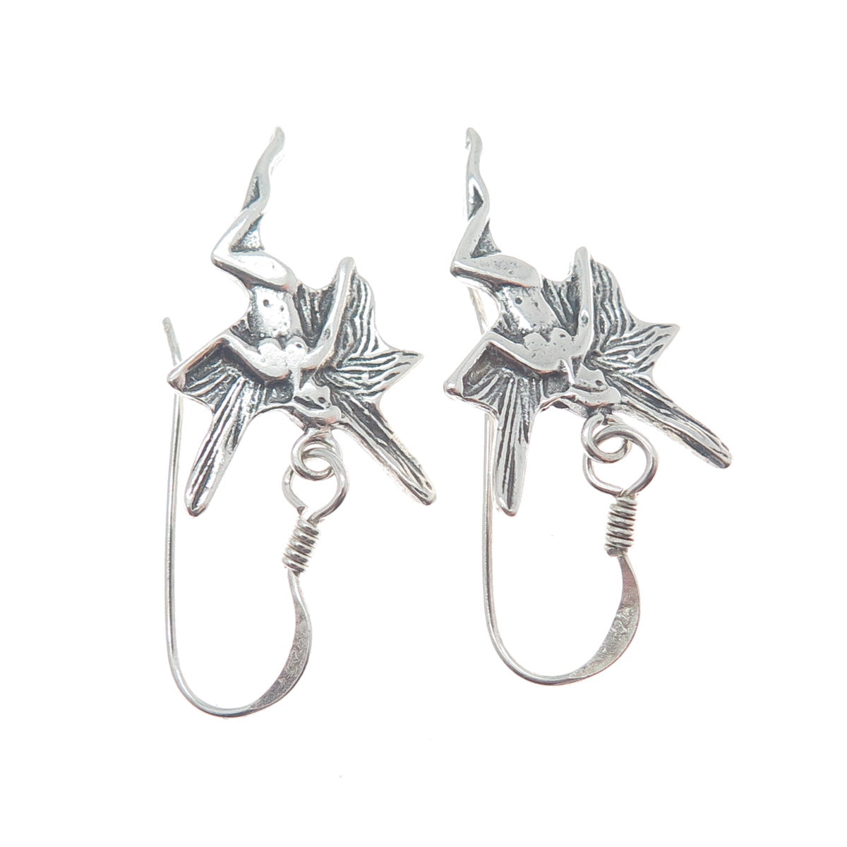 925 Sterling Silver Vintage Fairy Oxidized Dangle Earrings